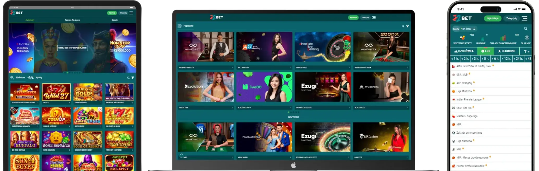 Oferta gier kasyna 22Bet