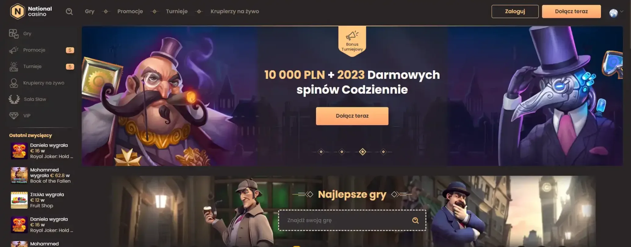 Wygląd witryny oraz nawigacja w National Casino
