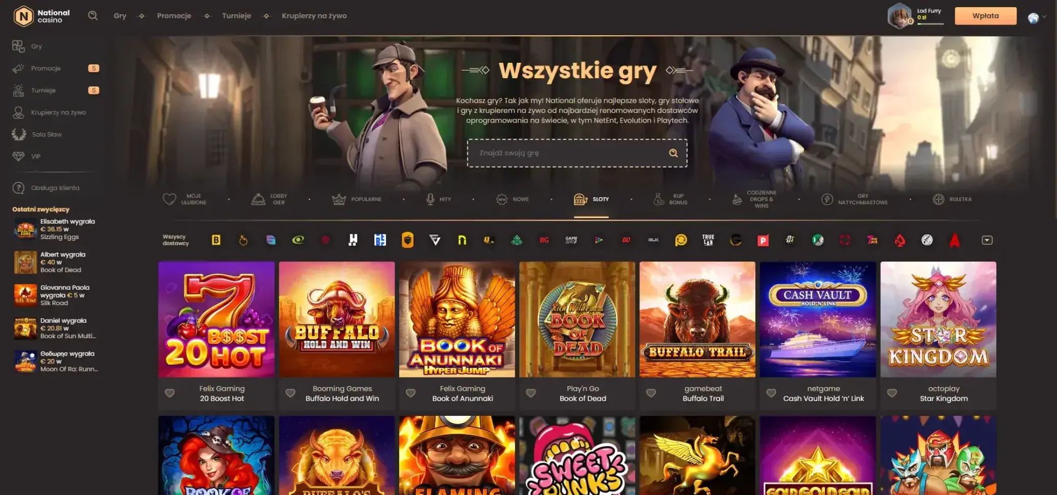 Automaty do gry dostępne w National Casino