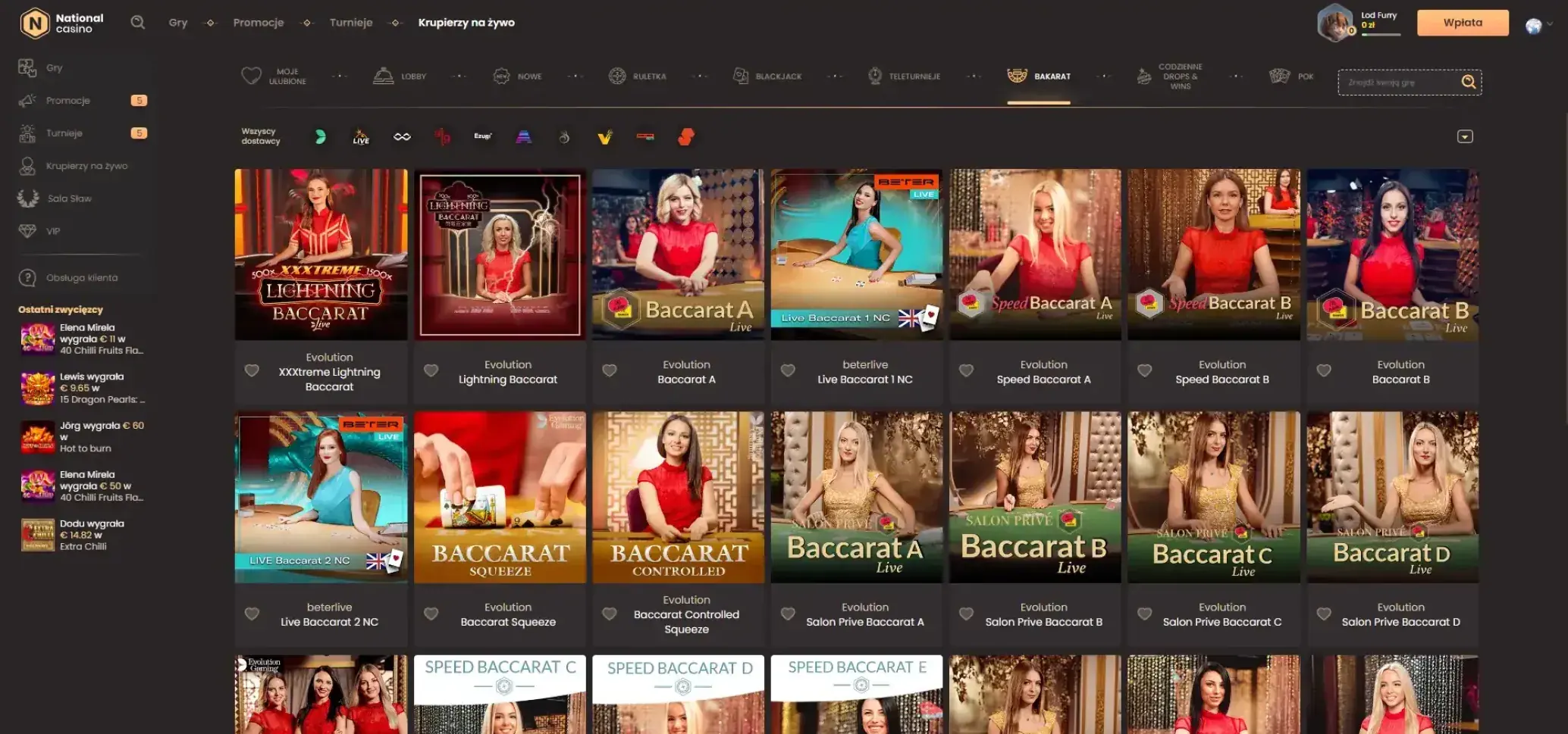 National kasyno: rozgrywka Baccarat