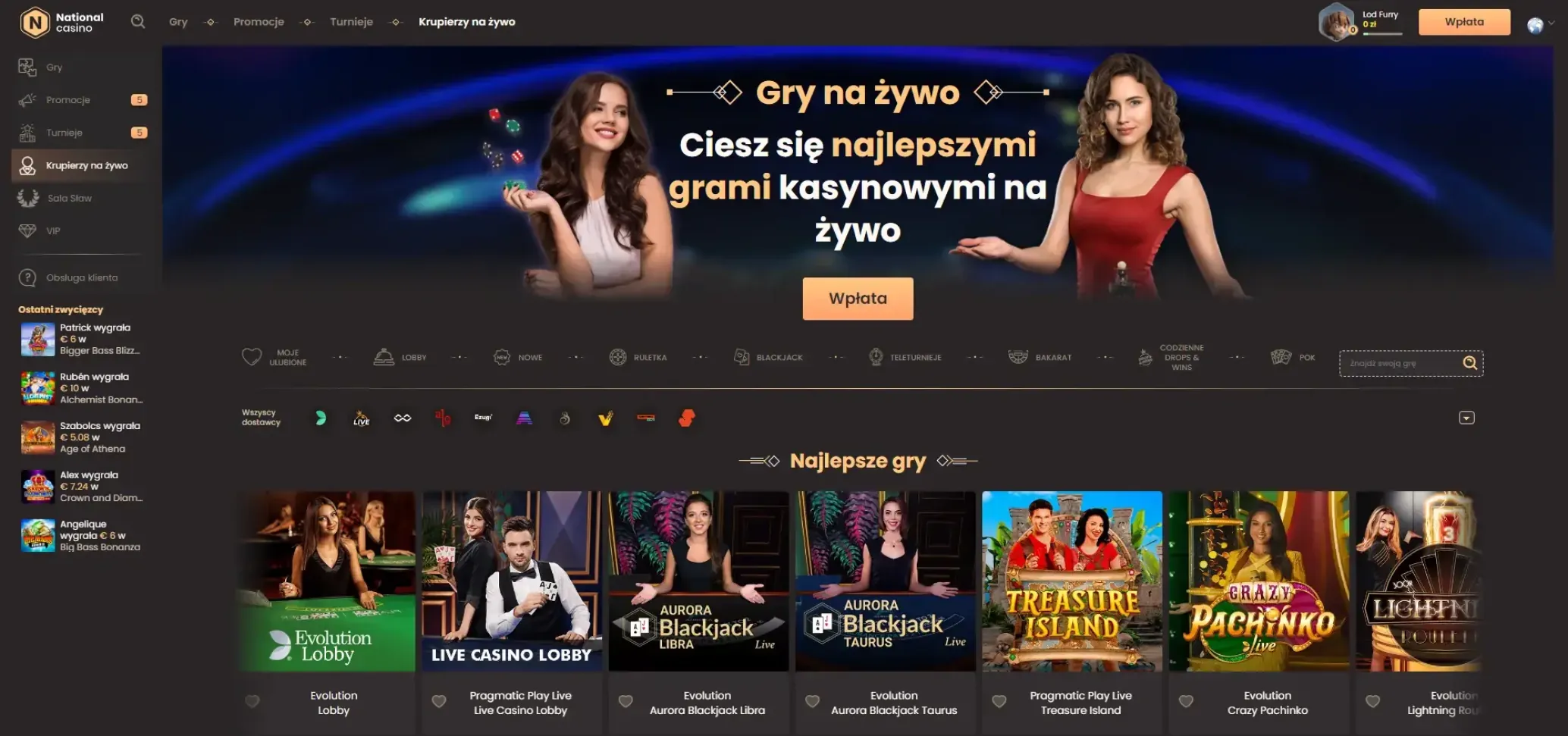 National Casino online i rozgrywki z krupierami na żywo